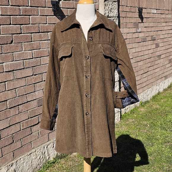 NWT Gilded Intent brown cord/blue plaid jacket - Picture 8 of 10